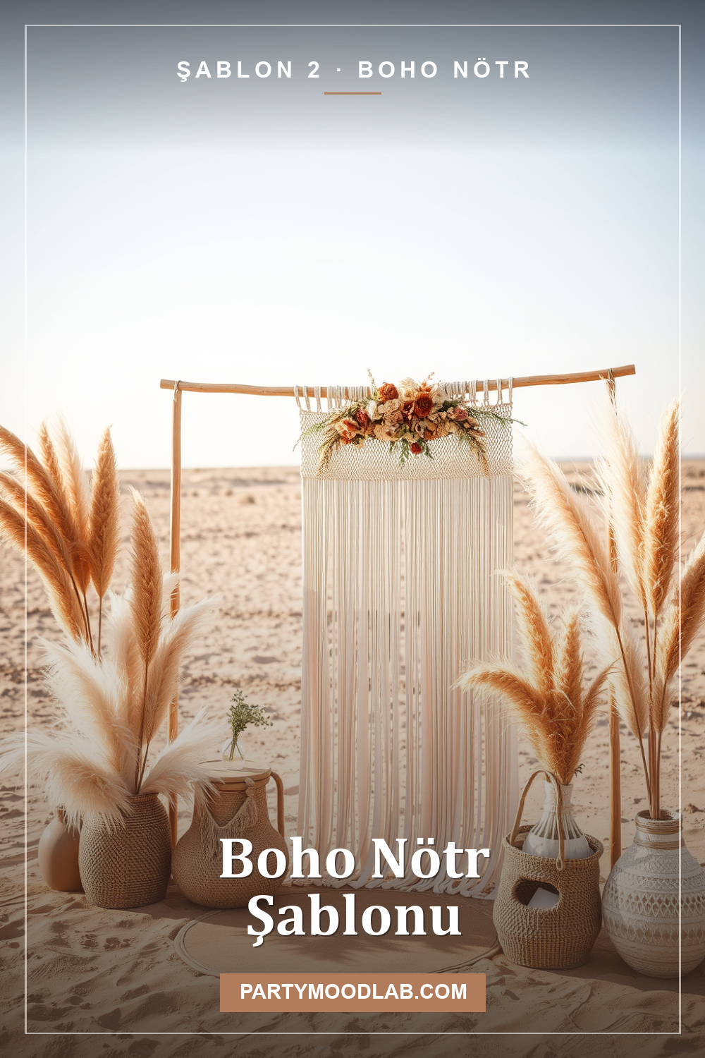 Boho nötr Pinterest şablonu - pampas ve toprak tonları